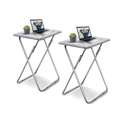 TV Tray Table, Folding Dinner Tray With No Assembly Required, Sturdy Foldable Snack Eating Table for Living Room, 2PCS (White Marble) - color: White Marble, size: 2pcs