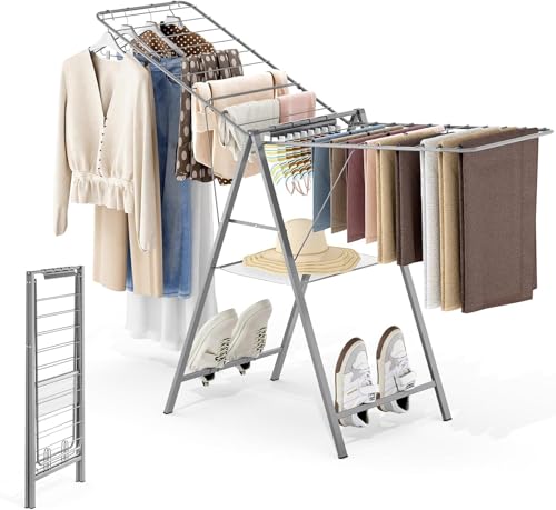 Ultra Thin Drying Rack for Clothing, Foldable Clothes Drying Rack with Enhanced Capacity, Convenient and Space-Saving Laundry Rack with Adjustable Wings - color: Grey-1