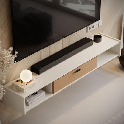 94'' Floating TV Stand, Wall Mounted TV Console, White | Floating TV Cabinet, Under TV Shelf for Bedroom Living Room - color: White, size: 94 IN