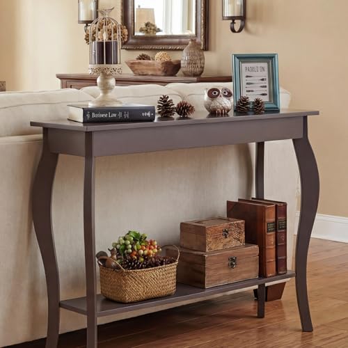ChooChoo 39" Narrow Entryway Table with Storage Shelf, Espresso | Console Table with Curved Legs, Chic Accent Sofa Table with Shelves for Entryway, Living Room, Hallway - color: Espresso