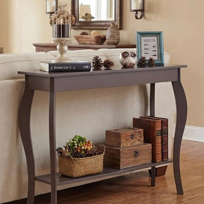 ChooChoo 39" Narrow Entryway Table with Storage Shelf, Espresso | Console Table with Curved Legs, Chic Accent Sofa Table with Shelves for Entryway, Living Room, Hallway - color: Espresso