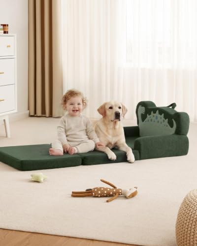 Blissful Diary Kids Couch, 2-in-1 Soft Kids Sofa, Kids Sofa Chair, Comfy Kids Furniture for Playroom, Reading & Play, Dinosaur Green - color: Dinosaur Green