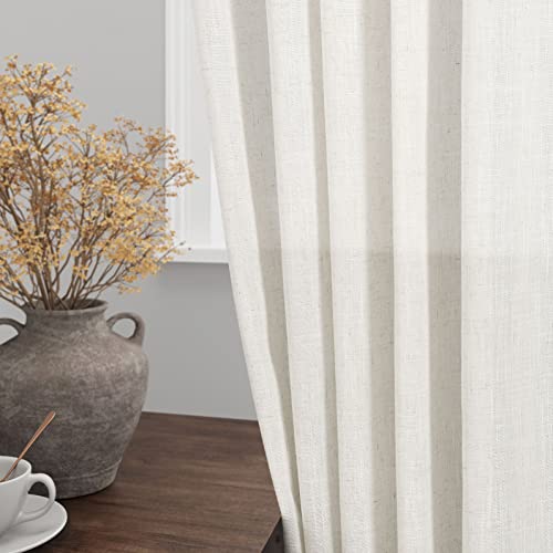 Cream Linen Cafe Curtains 24 Inch Length 2 Panels Light Filtering Semi Sheer Mini Curtains for Small Window Basement Bathroom Back Tab Rod Pocket Short Sheer Kitchen Curtain 36x24 Inches - color: Natural, size: 36"W x 24"L (Pack of 2)