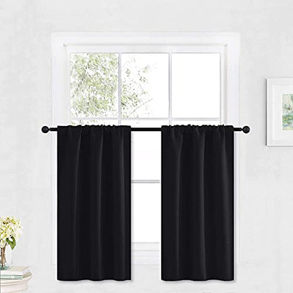RYB HOME Kitchen Blackout Curtains Over Sink 36 inch Length, Rod Pocket | Summer Light UV Blocking, Energy Efficient, Cabinet Shelf Cupboard Blinds Shades Window Coverings, W29 x L36, Black, 2 Panels - color: Black, size: 29"W x 36"L (Pack of 2)