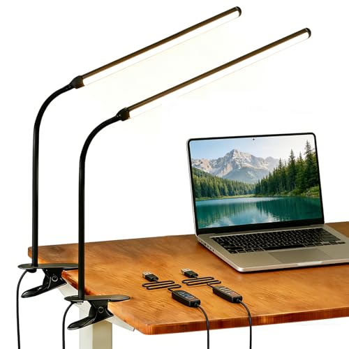2 Pack LED Clip On Reading Light,Desk Lamp with Clamp,Clip On Table Light Bar,Curved Monitor Light Bar for Home Office,Bedside Bedroom Lamp,Dormitory Study Light,Workbench Task Lighting - color: 16inch/black
