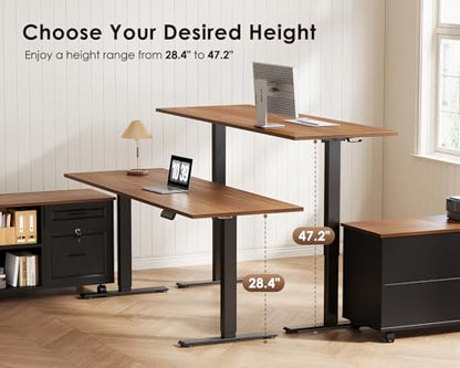 55" L Shaped Electric Standing Desk with Cabinet Sets, Walnut/Black (Pack of 2) - color: Walnut+black, size: 55 Inch (Pack of 2)