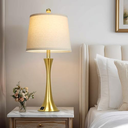 Rinweey 27.5" Gold Lamps for Living Room, Touch Control 3-Way Dimmable Bedside Nightstand Lamps Bedroom Lamp,Modern Gold Table Lamp with USB A+C Ports,Tall Lamps for Living Room End Table（1Pack） - color: Gold (1 Pack)