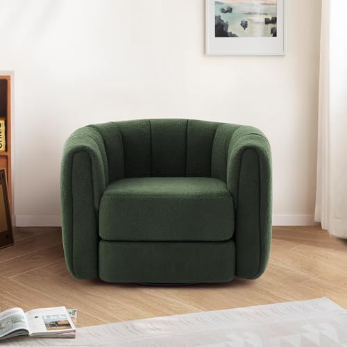 GRAINELL Swivel Accent Chair, Pumpkin-Shaped Teddy Fabric Armchair (Green) | Cozy Round Swivel Barrel Chairs with Thick Cushion for Alduts for Living Room Office Bedroom