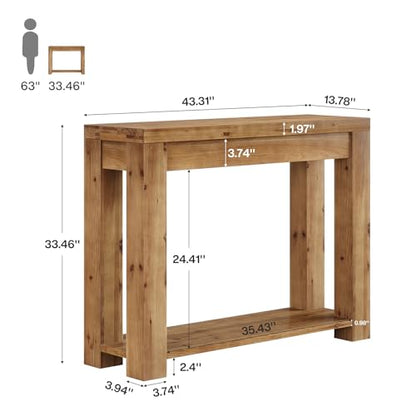 LITTLE TREE Solid Wood Console Table, Farmhouse 2-Tier Entryway Table, 43.3-Inch Narrow Sofa Table Behind The Couch for Living Room, Hallway, Foyer, Entrance