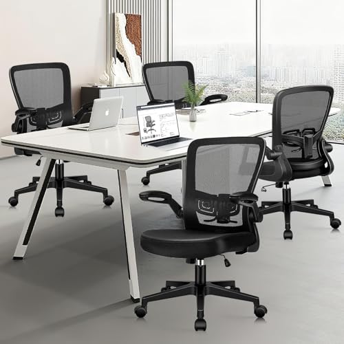 Desk Chairs with Wheels, Ergonomic Mesh Office Chair Adjustable Height and Swivel Lumbar Support Home Office Chair with Flip Up Armrests, Set of 16 - color: Black, size: 16PK