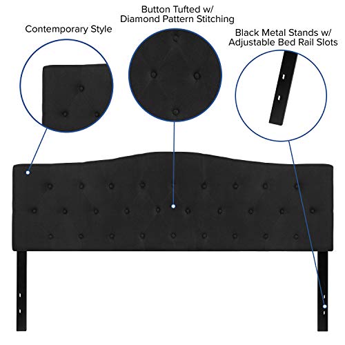 EMMA + OLIVER Tufted Upholstered King Size Headboard in Black Fabric - color: Black, size: King