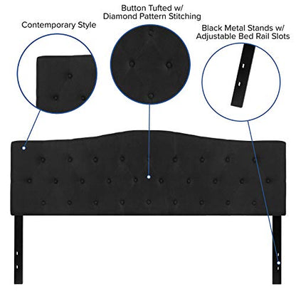 EMMA + OLIVER Black King Tufted Headboard | Adjustable Bed Rail Slots, Fabric Upholstered - color: Black, size: King