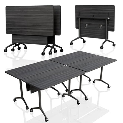 Folding Conference Table with Wheels Set of 6, Modular Conference Room Table for 6-12 Person Meetings, Flip Top Rolling Training & Classroom Tables, Nesting Office Tables - color: Ebony, size: 55.1 in
