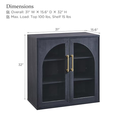 Glass Arched Door Sideboard Buffet Cabinet Set of 2, Black | Modular, Multi-Compartment Storage, Adjustable Shelf, Soft Close Hinges, Freestanding, for Dining Room, Living Room - color: Black