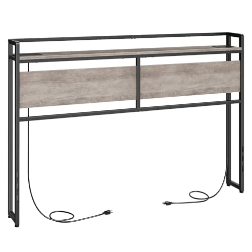 HOOBRO Queen Size Headboard, Headboard with 2 Outlets and 4 USB Ports, Adjustable Height, Storage Rack, Sturdy and Stable, Easy Assembly, Greige and Black - color: Greige + Black, size: Queen