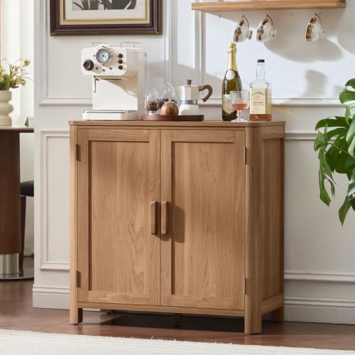 Joaxswe Sideboard Buffet Cabinet with Storage, 31.5" Arc-Shaped Credenza | 2 Doors & Adjustable Shelf, High Capacity, Sturdy Material, Coffee Bar Cabinet for Kitchen, Living Room, Entryway, Dark wood - color: Darkwood, size: 2door