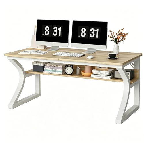 47 X 23.6'' Computer Desk, Home Office Desks w/Shelf Storage, Computer Desk w/Metal Frame, Cable Management, Study Student Desk Writing Work Table Deeper & Thicker Desktop for Home Bedroom - color: Walnut, size: 47inch
