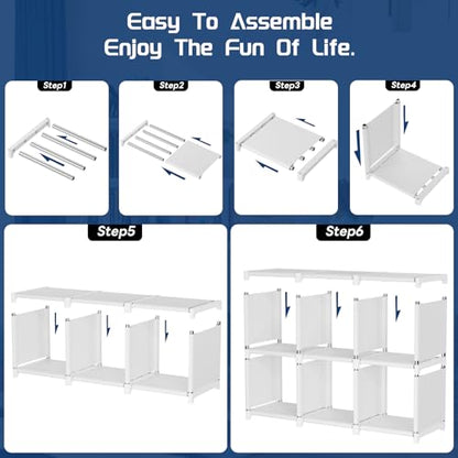 Mavivegue Book Shelf, 18 Cube Storage Organizer, DIY Bookcase, Metal Cube Bookshelf, Tall Book case for Bedroom, Living Room, Office, Closet Storage Organizer, Black Cubicle Storage Rack-White | Modular book shelf and closet organizer boasts extra-large c