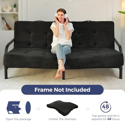 MAXYOYO Foldable Mattress, 8-Inch Tufted Futon Mattress with Handles | Tufted Floor Sofa Bed and Versatile Mattress, Carry Handles for Living Rooms or Guest Rooms, Frame Not Included, Black - color: Black