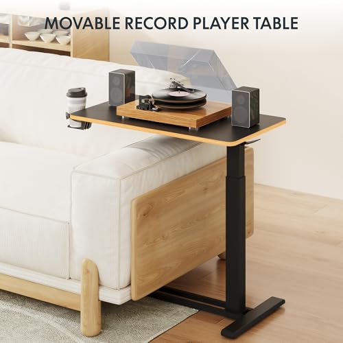 FLEXISPOT H7 32" Pneumatic Height-Adjustable Overbed Table with Wheels | C-shaped bedside table TV Tray,Medical End Side Table,Laptop desk for Hospital Home office use,31.5"W x 17.7"D,Black Maple - color: Black Maple, size: Large
