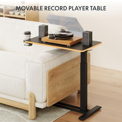 FLEXISPOT H7 32" Pneumatic Height-Adjustable Overbed Table with Wheels | C-shaped bedside table TV Tray,Medical End Side Table,Laptop desk for Hospital Home office use,31.5"W x 17.7"D,Black Maple - color: Black Maple, size: Large