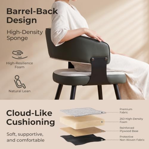 Dining Chairs Set of 2, Modern Woven Fabric Kitchen Chairs | Woven Fabric Upholstery, Curved Back, Metal Legs, Dining Room, Kitchen, Breakfast Nook, Restaurant, Cafe, Beige Woven - color: Beige Woven, size: Set of 2