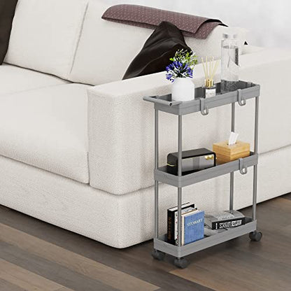 Simple Houseware 3-Tier Slim Rolling Cart w/Handle 5.5" Wx27.5 H, Gray | Storage Cart for Narrow Space (5.5-Inch Wide) Kitchen, Bathroom, Laundry Room - color: Gray