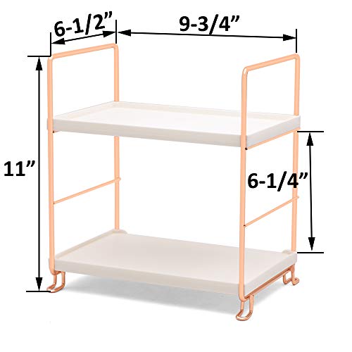Plastic/Metal Freestanding Stackable Organizer Shelf,Bathroom Countertop Storage Shelf Cosmetic Organizer Holder Kitchen Spice Rack,2-Tier Standing Rack (Rose Gold) - color: Rose Gold