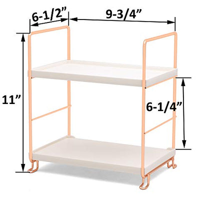 Plastic/Metal Freestanding Stackable Organizer Shelf,Bathroom Countertop Storage Shelf Cosmetic Organizer Holder Kitchen Spice Rack,2-Tier Standing Rack (Rose Gold) - color: Rose Gold
