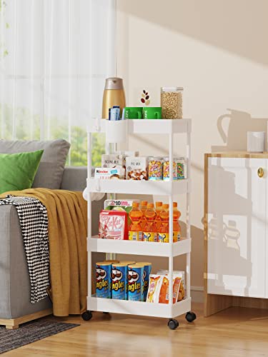 LEHOM Slim Rolling Storage Cart - 4 Tiers Bathroom Organizer Utility Cart | Slide Out Storage Shelves Mobile Shelving Unit for Kitchen, Bedroom, Office, Laundry Room, Small Narrow Spaces (7.1" W+White) - color: Pear White