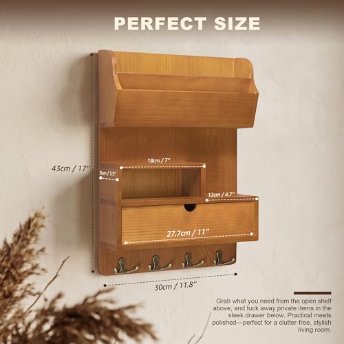 Rebee Vision Key Holder Wall Mount with 4 Hooks for Home Decor, Yellow | Pine Wood Mail and Key Organizer for Wall with Mail Organizer, Leash Rack for Letters, Dog Leads, Ideal Room Decor Aesthetic - color: Yellow