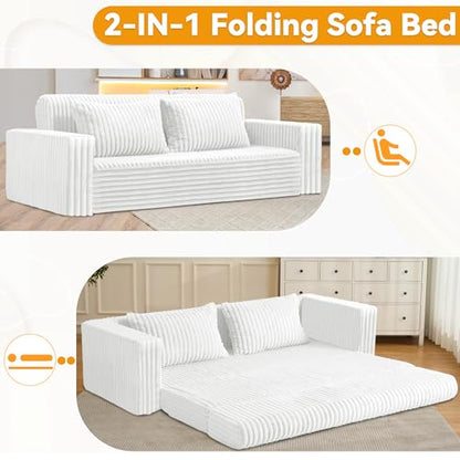 78" Loveseat Boneless Couch,4-in-1 Convertible Sofa Bed | Plush Fur Folding Futon Sofa Bed Couches w/1-Pillow for Living Room,High-Density Foam,No Assembly Required(King Beige) - color: Beige, size: King