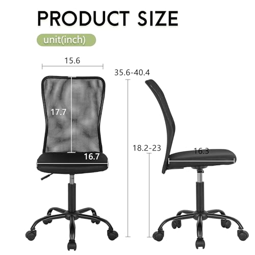 BestOffice | Armless Office Chair | Black | with Lumbar Support | Ergonomic Computer Chair with Height Adjustment, 360 Swivel, High Density Cushion & Rotatable Wheels | For Home, Office - color: Black