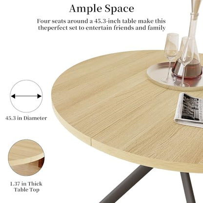 HIPIHOM 45.3'' Walnut Round Dining Table Set for 4, Mid Century Modern Small Coffee Set for Dining Room Kitchen Apartment (Cream Table + 4 White Chairs) - color: Cream Table+4 White Chairs