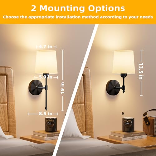 Battery Operated Wall Sconces Set of 2, Wireless Rechargeable Dimmable Wall Light with 5600mAh RGB Bulb and Remote for Bedroom, Living Room, Hallway, Black, 19in - color: Black, size: 19 Inch Set of 2