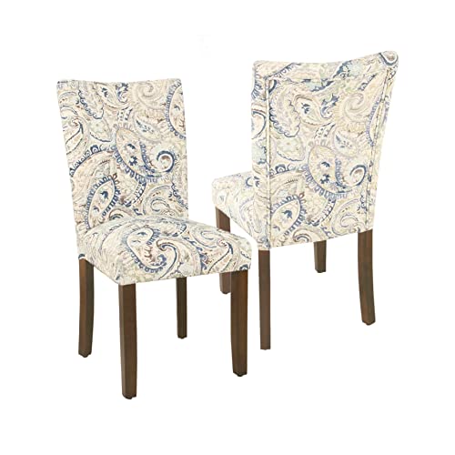 HomePop Classic Parsons Dining Chair - Blue Velvet Paisley Print (Set of 2) - color: Blue Velvet, style: Pack of 2