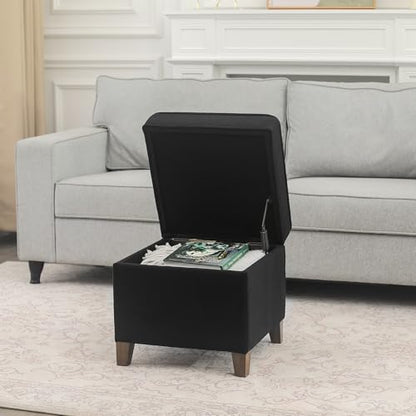 Lienen Ottoman with Storage, 17" Fabric Foot Stools Ottoman for Living Room, Upholstered Square Storage Ottomans Foot Rest, Bedroom Footstools and Ottomans with Hinged Lid, Black - color: Black