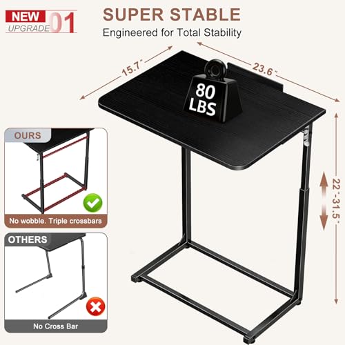 Tv Tray Table,Extra Large Dinner Food Tray Table,Couch & Bed Eating Desk,Heavy Duty Folding Laptop Side Table with 8Height & 90° Tilt Adjustable,C-Shaped End Table with Phone/Tablet Slot Black - color: Black Color, size: 1 Pack