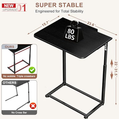 Tv Tray Table Set of 2,Extra Large Dinner Food Tray Table,Couch&Bed Eating Desk,Heavy Duty Folding Laptop Side Table with 8 Height&90° Tilt Adjustable,C-Shaped End Table with Phone Slot Black - color: Black Color, size: 2 Pack