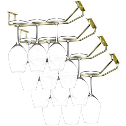 10.8 Inch Gold Wine Glass Rack, Under Cabinet Wine Glass Holder, Wine Glass Hangers Under Shelf, Stemware Rack, Hanging Stemware Holder for Cabinet Kitchen Bar, Set of 4 - color: Gold, size: 10.8 Inch 4 Pack
