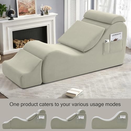 Yoga Chair Lounge for Adult, Ergonomic Chaise Lounge Chair with Side Pocket, Headrest, Waist Pad, Ottoman，Perfect for Stretching, Massage, and Relaxation, Used in Living Room, Bedroom - color: Grey