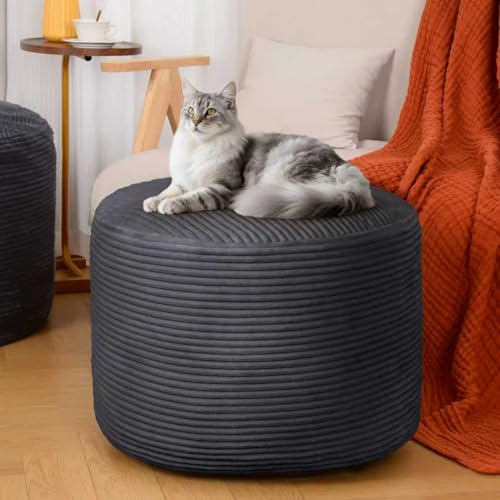 Round Ottoman Foot Rest Pouf for Living Room Couch - Soft Plush Hassock - color: Dark Grey