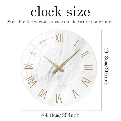 Large Marble Wall Clocks Battery Operated 20 Inch | Modern Analog Glass Wall Clocks for Living Room Office Dinning Room Silent Non Ticking Wall Clock - color: White, size: 20 Inch