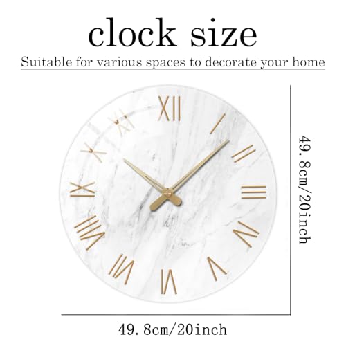 Large Marble Wall Clocks Battery Operated 20 Inch | Modern Analog Glass Wall Clocks for Living Room Office Dinning Room Silent Non Ticking Wall Clock - color: White, size: 20 Inch