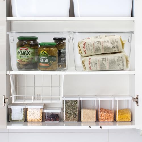 ZEXALOR 4PCS Clear Plastic Storage Bins with Lid, Stackable Pantry Cabinet Organizers and Storage, Lidded Storage Container Boxes for Organizing Kitchen,Closet,Dresser,Bathroom (4 Pack - 10.2×7×5.9“)