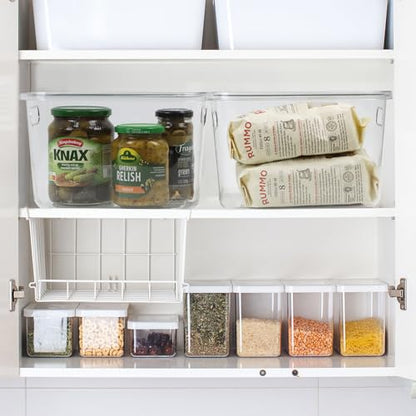 ZEXALOR 4PCS Clear Plastic Storage Bins with Lid, Stackable Pantry Cabinet Organizers and Storage, Lidded Storage Container Boxes for Organizing Kitchen,Closet,Dresser,Bathroom (4 Pack - 10.2×7×5.9“)