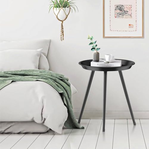 SYQ Small Black Side Table,Modern Round Metal end Table,Simple Circle Accent Table for Outdoor Living Room Bedroom Bathroom Office