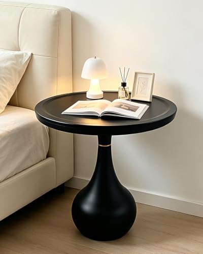 18IN x 21IN Round Side Table Modern Small Black Side Table, Matel Pedestal Accent Coffee End Table for Living Room Bedroom, Easy Assembly Indoor/Outdoor Circle Table - color: 18in-black Drop