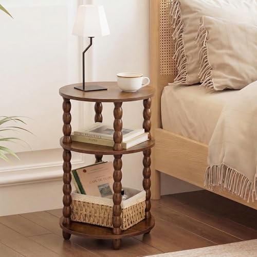 Round Side Table with 3-Tier Shelves, Small End Table with Solid Wood Legs for Living Room Bedroom, Modern Circular Coffee Table Nightstand for Small Spaces, Easy No-Tool Assembly - size: Round(13.2''x13.2''x22.8'')
