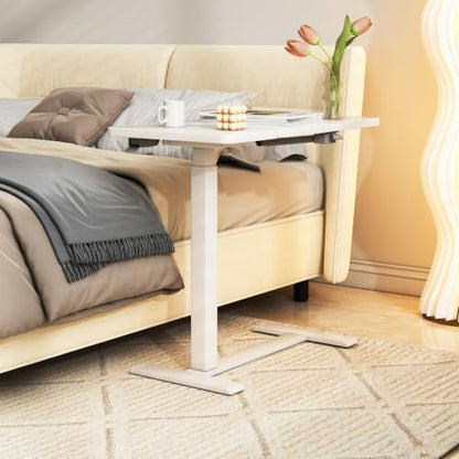 KEIKI Height Adjustable Rolling Laptop Desk, Portable Mobile Standing Workstation with Tiltable Top for Home Office Classroom, Beige - color: Beige